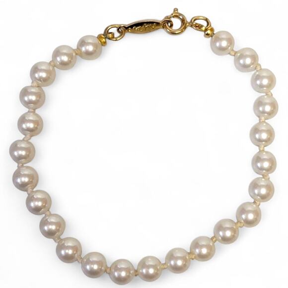 VTG 80s Napier Faux‎ Pearl Bracelet White Gold Tone 7.5" Signed Classic Preppy - Picture 1 of 6